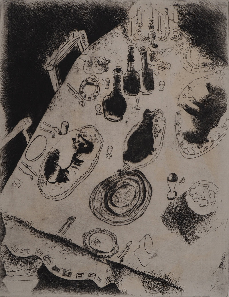 Marc CHAGALL : Une table de fête (La table chargée de victuailles), Gravure originale (photo de détail 3) - Crédit photo : Galerie Art.Paris