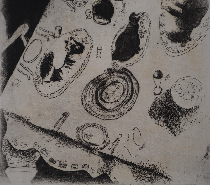 Marc CHAGALL : Une table de fête (La table chargée de victuailles), Gravure originale (photo de détail 5) - Crédit photo : Galerie Art.Paris