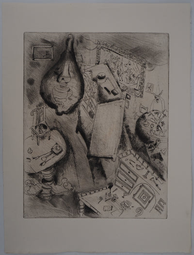 Marc CHAGALL : Le désordre (La chambre de Pliouchkine), Gravure originale (vue générale) - Crédit photo : Galerie Art.Paris