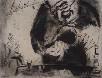 Marc CHAGALL : L'apéritif entre amis (Pliouchkine offre à boire), Gravure originale (photo de détail 3) - Crédit photo : Galerie Art.Paris