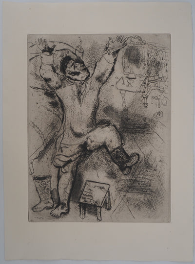 Marc CHAGALL : Danse de la joie (Tchitchikov triomphe en chemise), Gravure originale (vue générale) - Crédit photo : Galerie Art.Paris