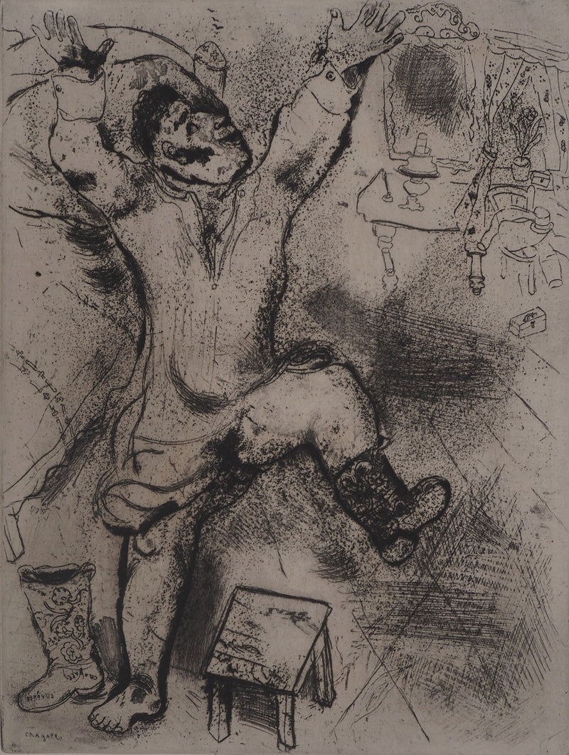 Marc CHAGALL : Danse de la joie (Tchitchikov triomphe en chemise), Gravure originale (photo de détail 3) - Crédit photo : Galerie Art.Paris