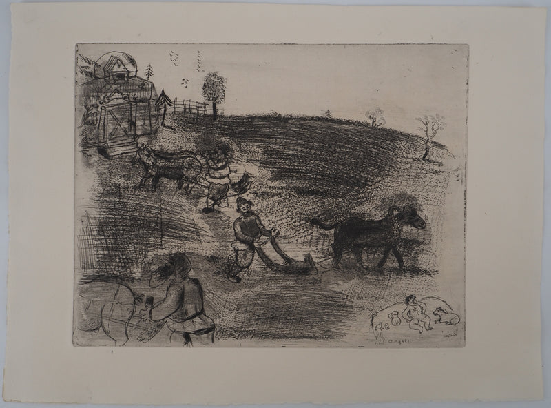 Marc CHAGALL : Le labourage, Gravure originale (vue générale) - Crédit photo : Galerie Art.Paris