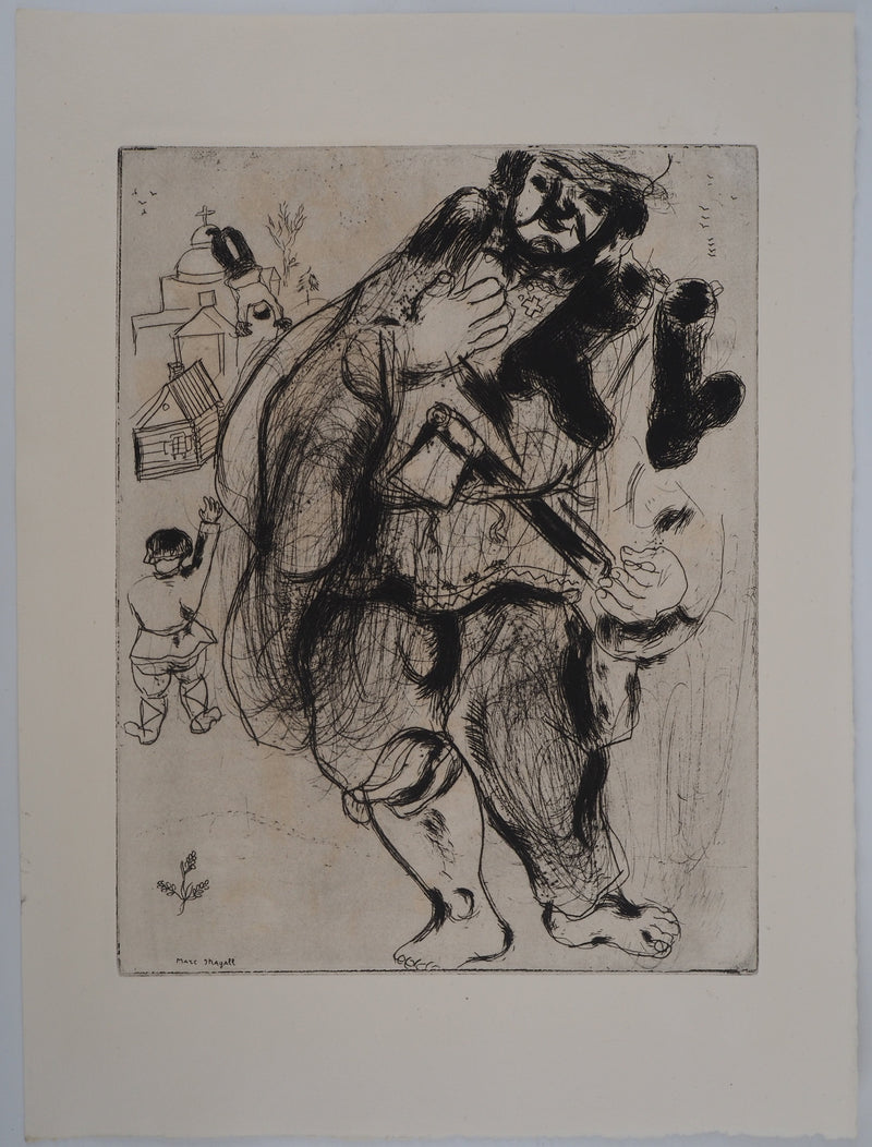 Marc CHAGALL : Le bucheron aux pieds nus (Stéphane Bouchon, Charpentier), Gravure originale (vue générale) - Crédit photo : Galerie Art.Paris