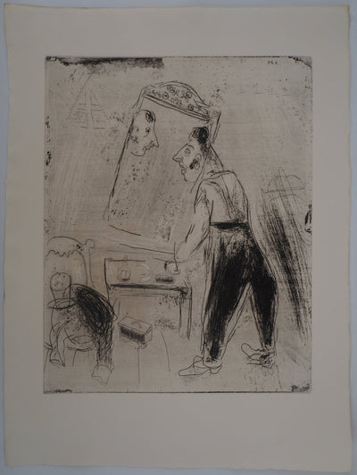 Marc CHAGALL : La toilette de Tchitchikov, Gravure originale (vue générale) - Crédit photo : Galerie Art.Paris