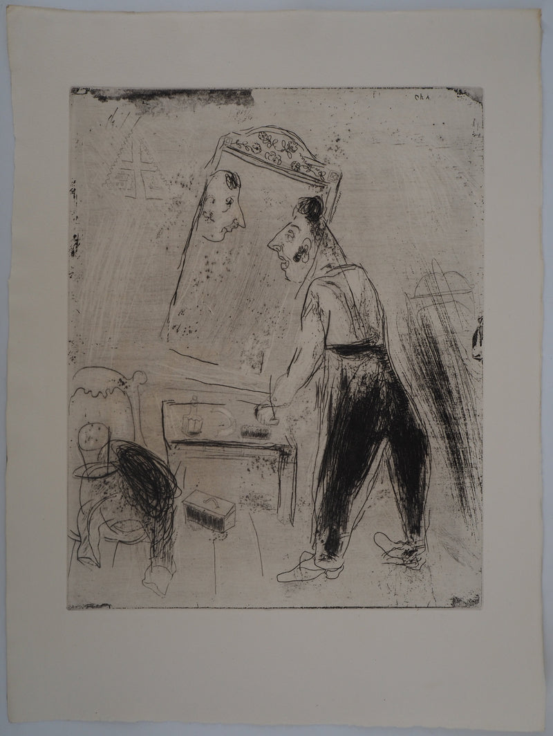 Marc CHAGALL : La toilette de Tchitchikov, Gravure originale (vue générale) - Crédit photo : Galerie Art.Paris