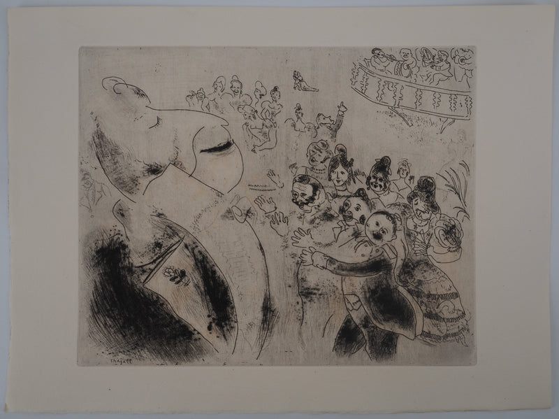 Marc CHAGALL : Un jour de bal (Apparition de Tchitchikov au bal), Gravure originale (vue générale) - Crédit photo : Galerie Art.Paris