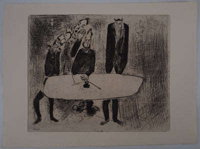 Marc CHAGALL : Une réunion de crise (Le conciliabule des fonctionnaires), Gravure originale (vue générale) - Crédit photo : Galerie Art.Paris