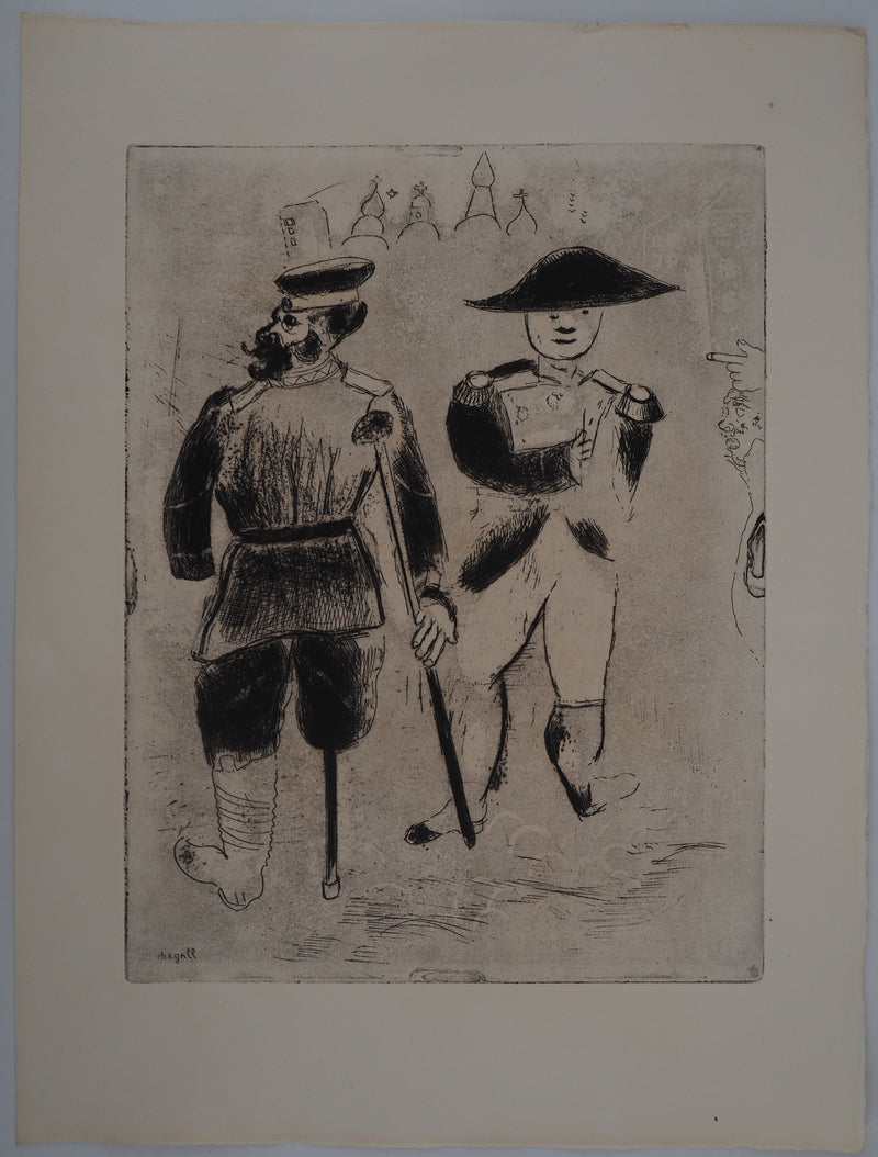 Marc CHAGALL : La rencontre avec Napoléon (Kopéikine et Napoléon), Gravure originale (vue générale) - Crédit photo : Galerie Art.Paris