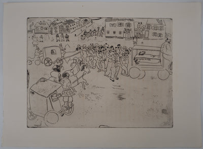 Marc CHAGALL : Le convoi funèbre (L'enterrement du procureur), Gravure originale (vue générale) - Crédit photo : Galerie Art.Paris