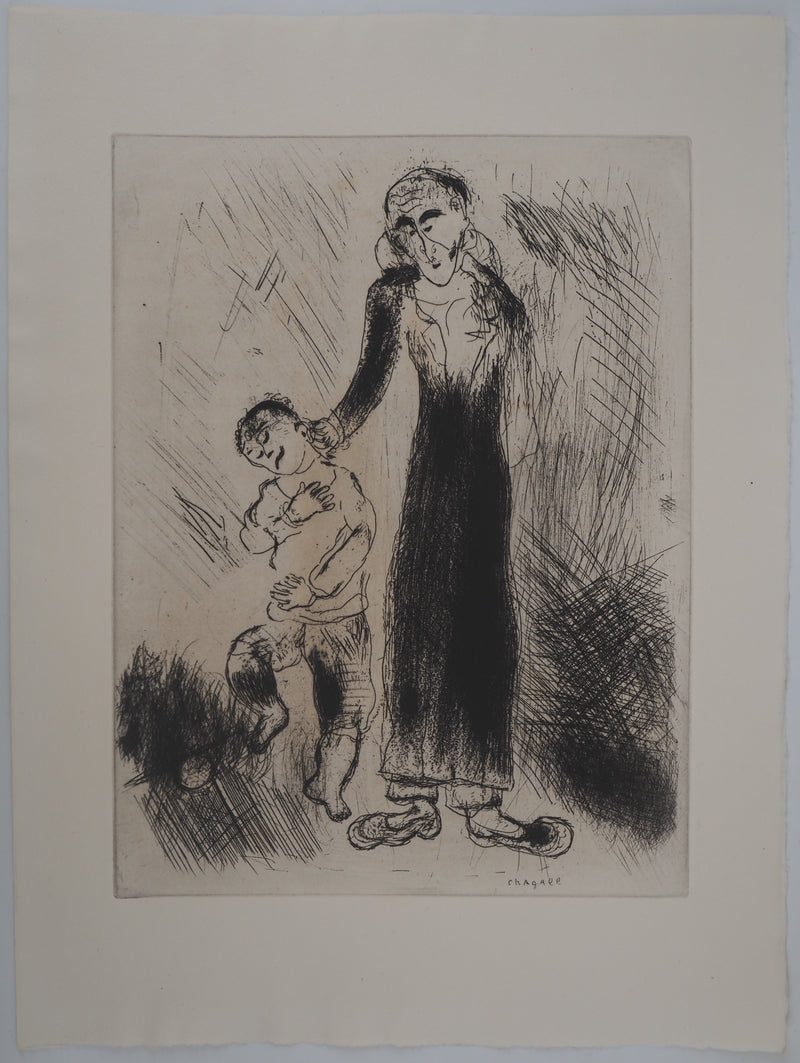 Marc CHAGALL : Les réprimandes (Le père de Tchitchikov lui donne une correction), Gravure originale (vue générale) - Crédit photo : Galerie Art.Paris