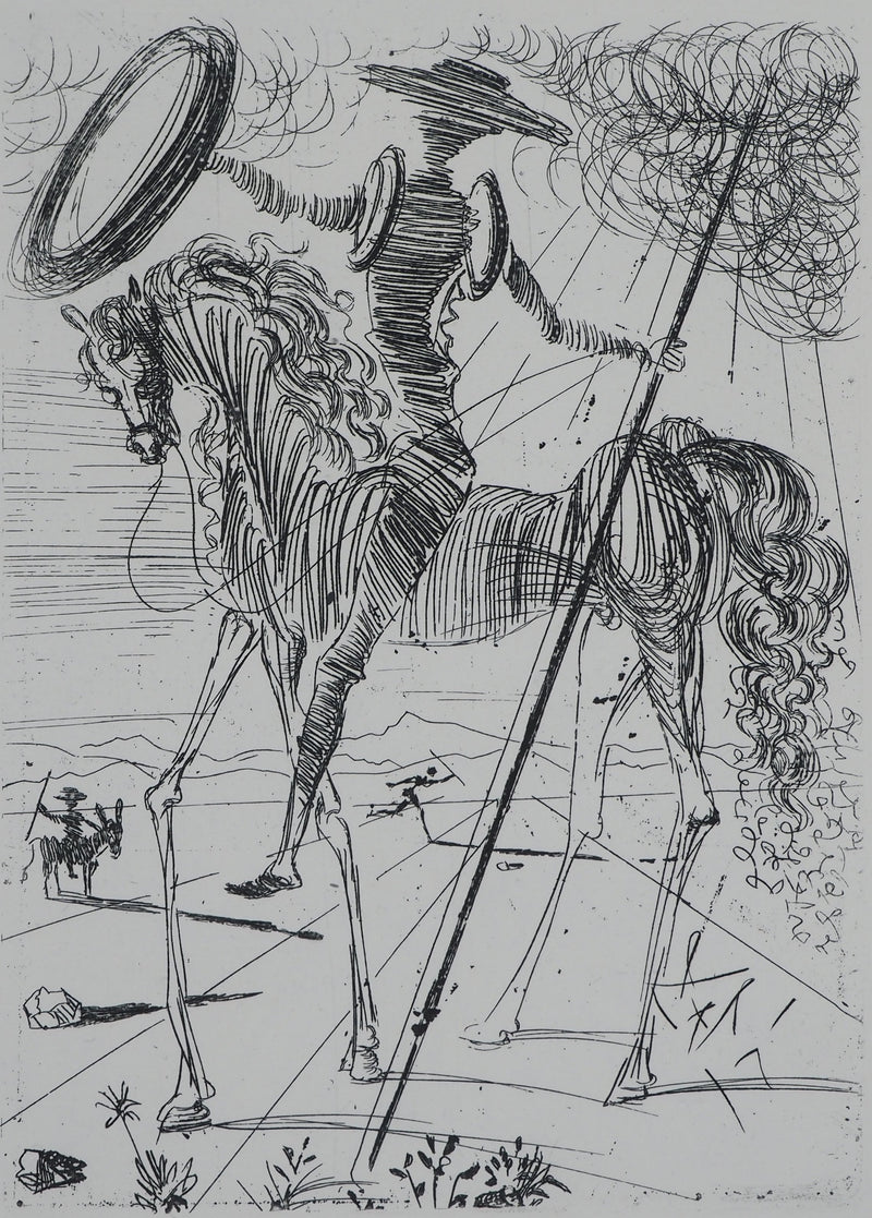 Salvador DALI : Don Quichotte et Sancho Panza, Gravure originale signée