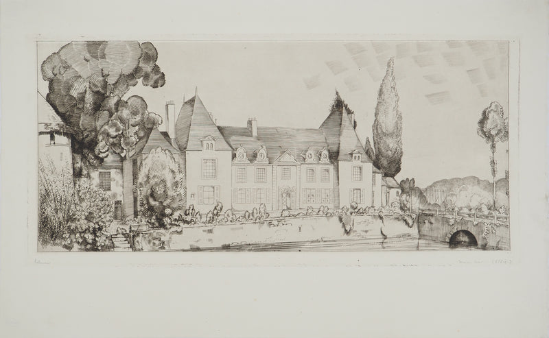 Jean-Emile LABOUREUR : Vue du château de Villaines, Gravure originale (vue générale) - Crédit photo : Galerie Art.Paris