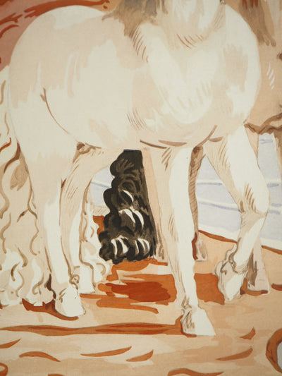 Giorgio De CHIRICO : Couple de chevaux dans un paysage mythologique, Lithographie et pochoir signée