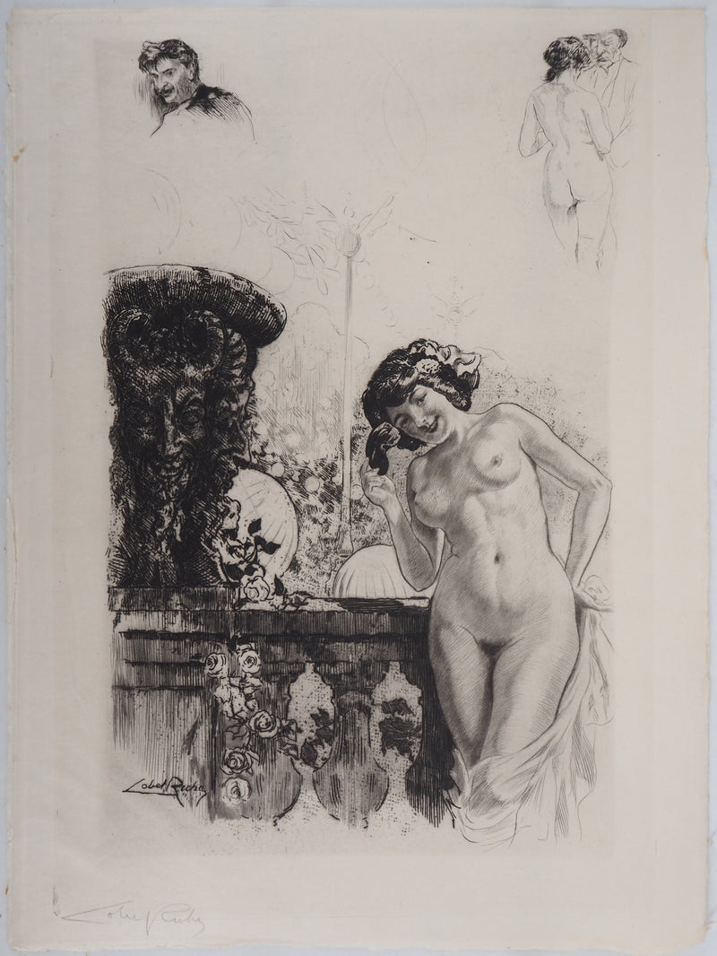 Alméry LOBEL-RICHE : Nu au balcon, Gravure originale signée