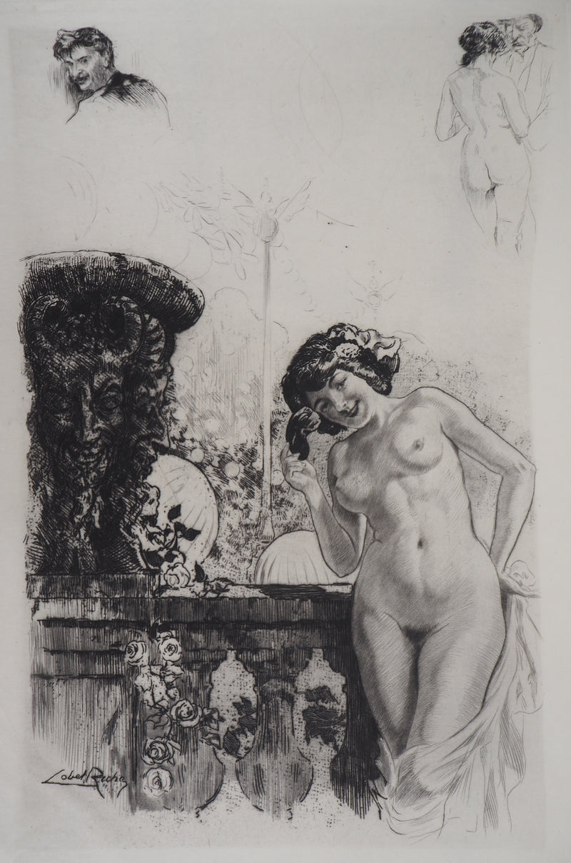 Alméry LOBEL-RICHE : Nu au balcon, Gravure originale signée