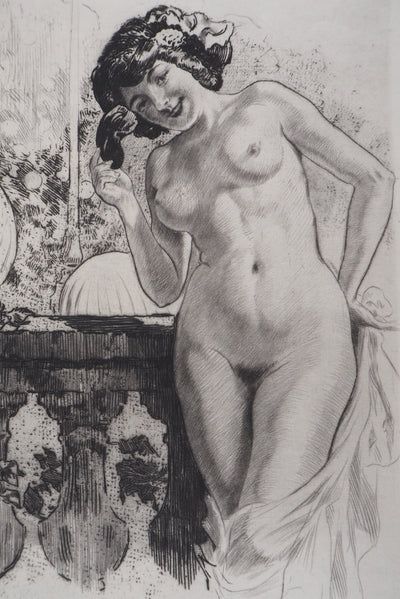 Alméry LOBEL-RICHE : Nu au balcon, Gravure originale signée