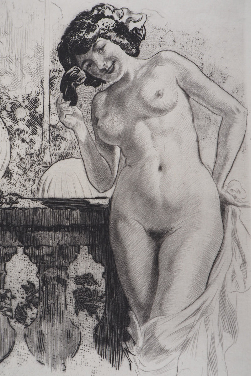 Alméry LOBEL-RICHE : Nu au balcon, Gravure originale signée