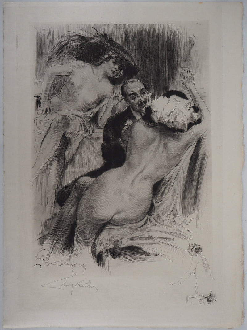 Alméry LOBEL-RICHE : Scène intime, Gravure originale signée