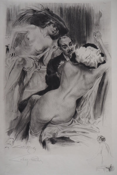 Alméry LOBEL-RICHE : Scène intime, Gravure originale signée