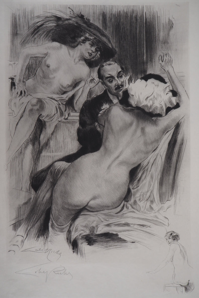 Alméry LOBEL-RICHE : Scène intime, Gravure originale signée