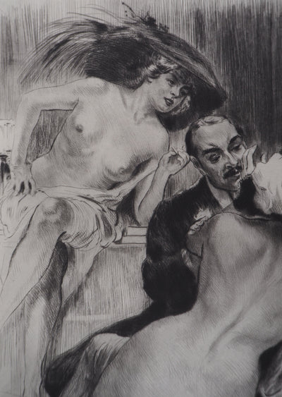Alméry LOBEL-RICHE : Scène intime, Gravure originale signée