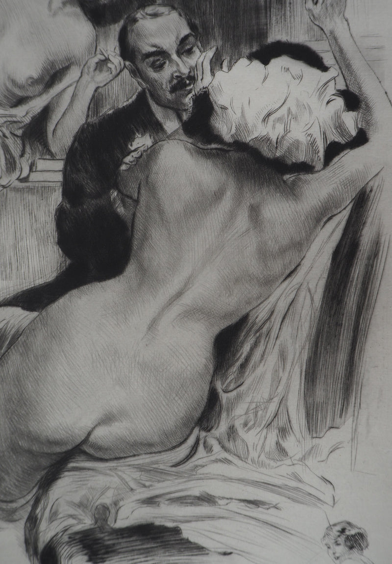 Alméry LOBEL-RICHE : Scène intime, Gravure originale signée