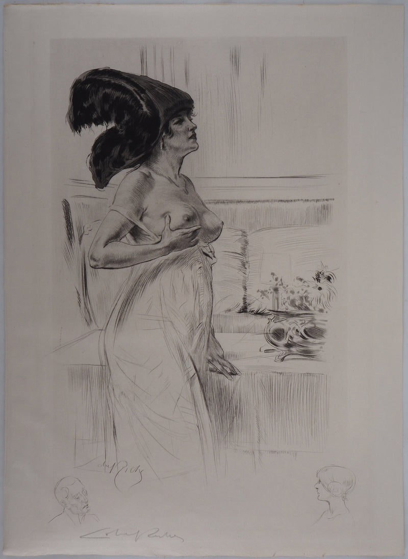 Alméry LOBEL-RICHE : Femme se touchant le sein, Gravure originale signée