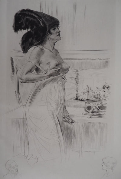 Alméry LOBEL-RICHE : Femme se touchant le sein, Gravure originale signée