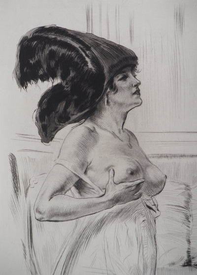 Alméry LOBEL-RICHE : Femme se touchant le sein, Gravure originale signée