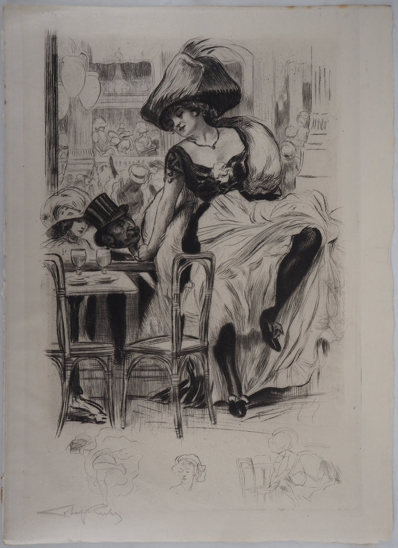 Alméry LOBEL-RICHE : Séduction au bistrot, Gravure originale signée
