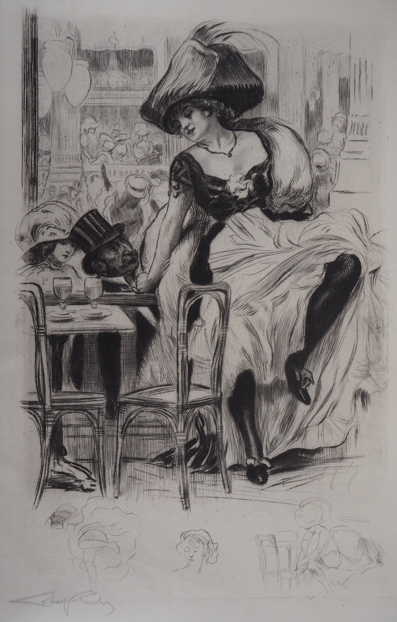 Alméry LOBEL-RICHE : Séduction au bistrot, Gravure originale signée