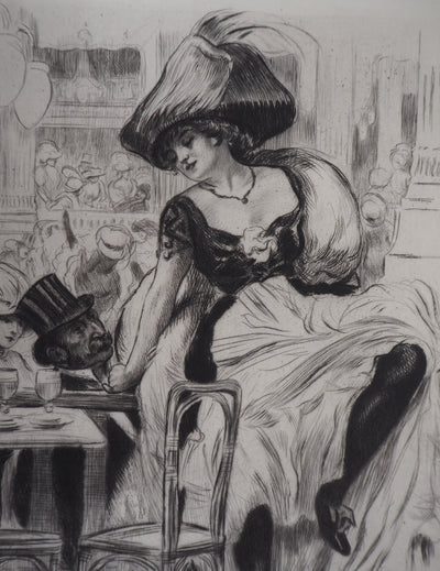 Alméry LOBEL-RICHE : Séduction au bistrot, Gravure originale signée