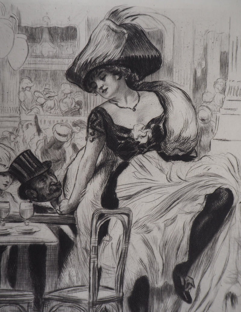 Alméry LOBEL-RICHE : Séduction au bistrot, Gravure originale signée
