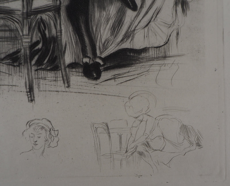 Alméry LOBEL-RICHE : Séduction au bistrot, Gravure originale signée