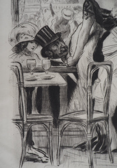 Alméry LOBEL-RICHE : Séduction au bistrot, Gravure originale signée