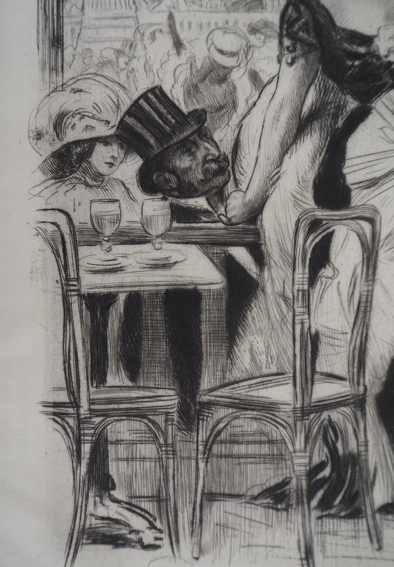 Alméry LOBEL-RICHE : Séduction au bistrot, Gravure originale signée
