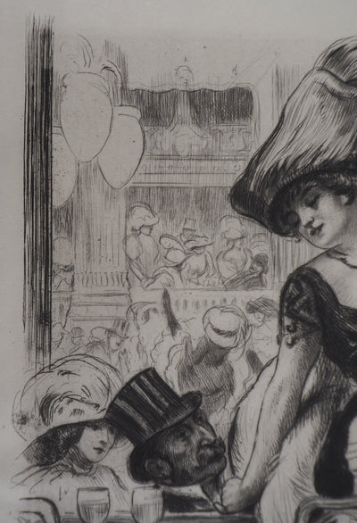 Alméry LOBEL-RICHE : Séduction au bistrot, Gravure originale signée