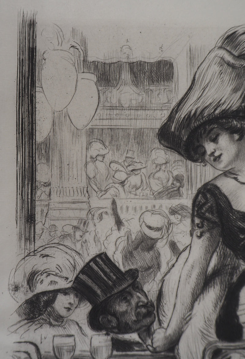 Alméry LOBEL-RICHE : Séduction au bistrot, Gravure originale signée