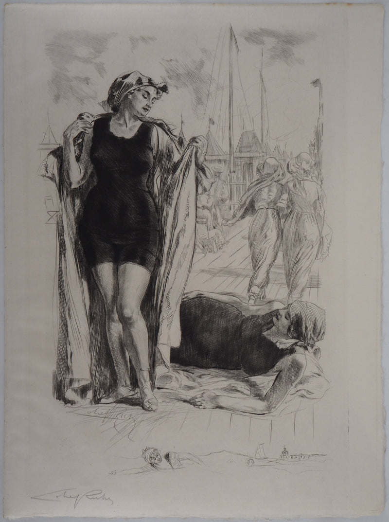 Alméry LOBEL-RICHE : Les baigneuses, Gravure originale signée