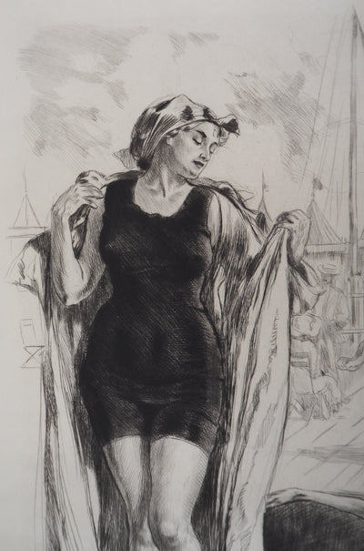 Alméry LOBEL-RICHE : Les baigneuses, Gravure originale signée