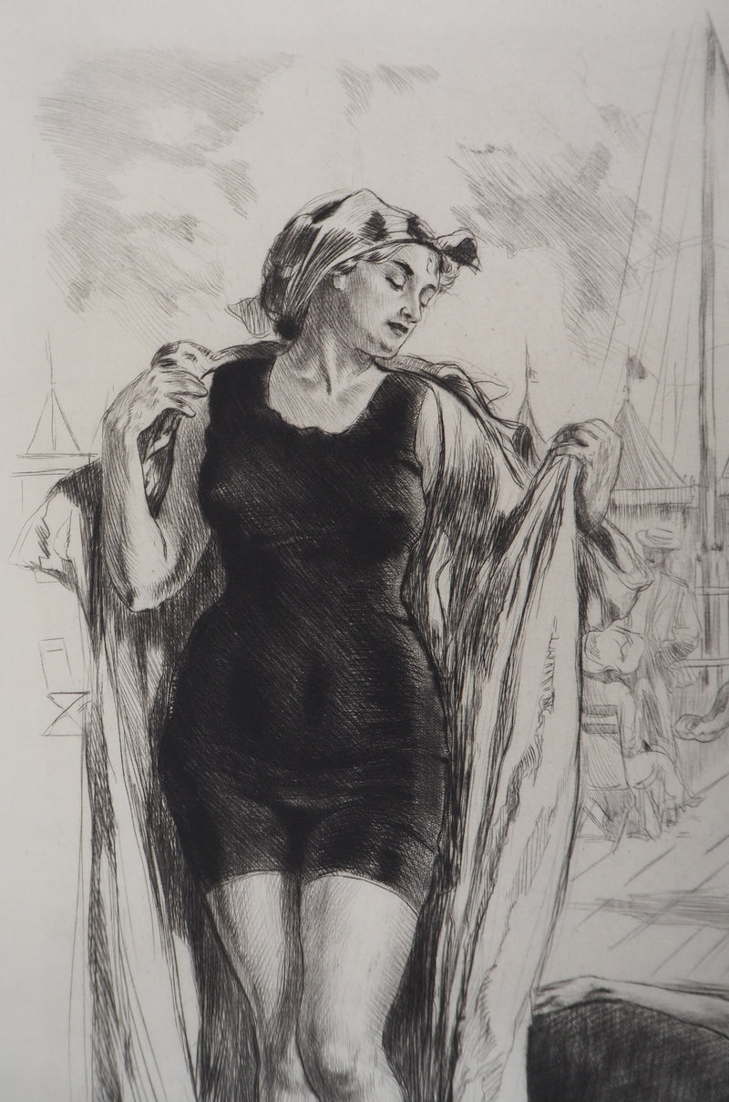 Alméry LOBEL-RICHE : Les baigneuses, Gravure originale signée