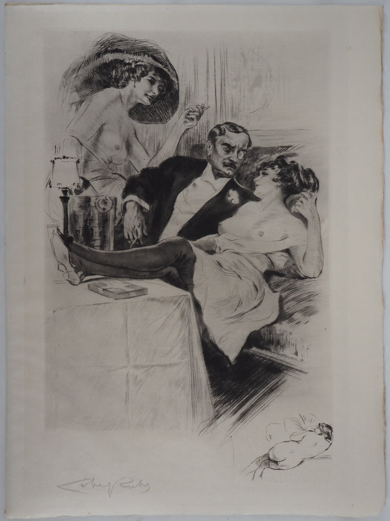 Alméry LOBEL-RICHE : Séduction au salon, Gravure originale signée