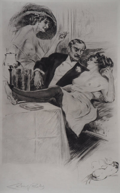Alméry LOBEL-RICHE : Séduction au salon, Gravure originale signée
