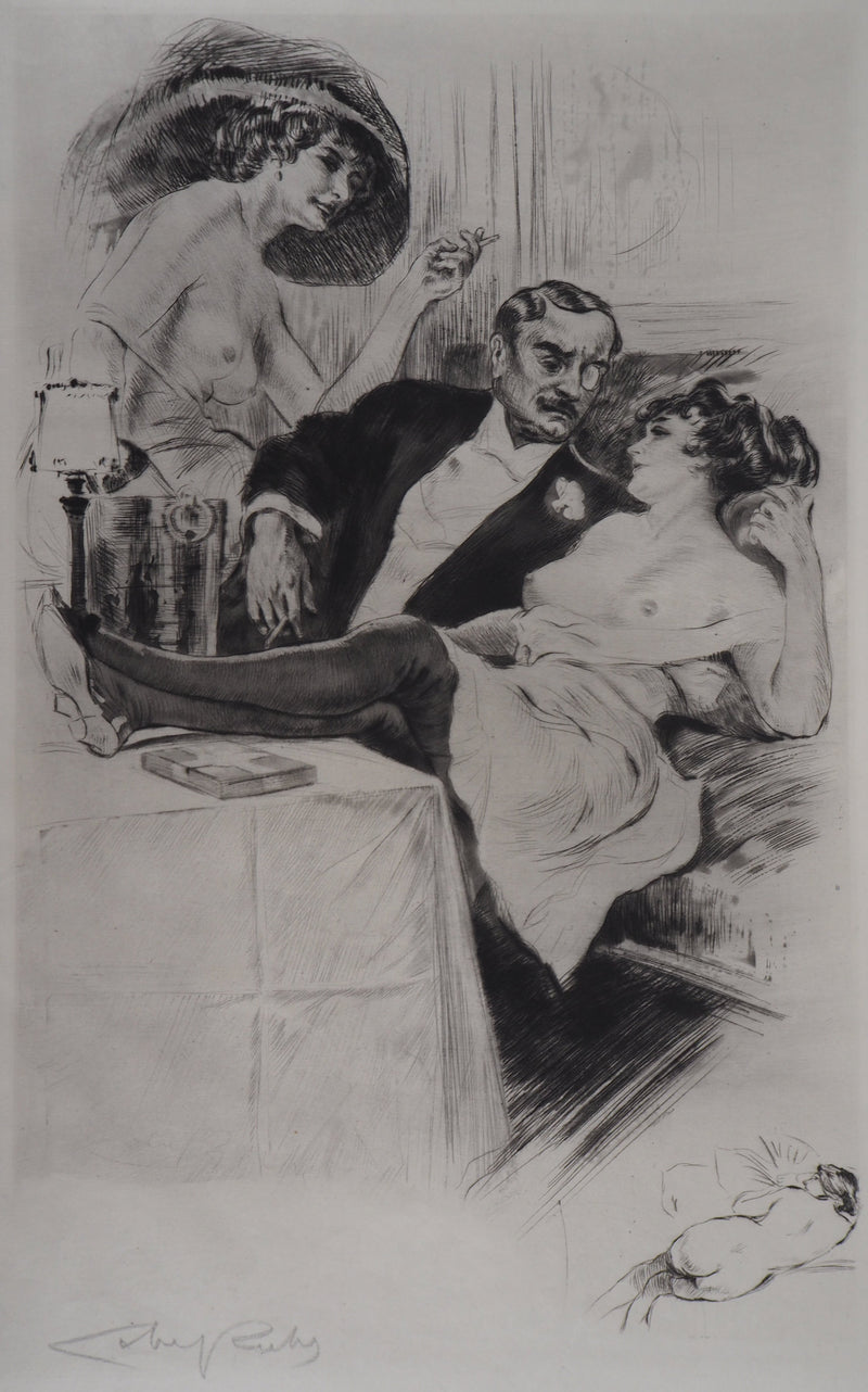 Alméry LOBEL-RICHE : Séduction au salon, Gravure originale signée