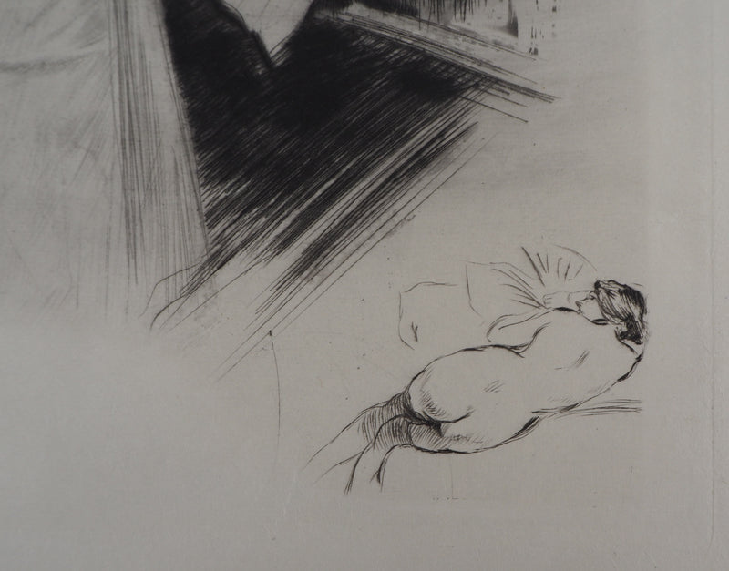 Alméry LOBEL-RICHE : Séduction au salon, Gravure originale signée