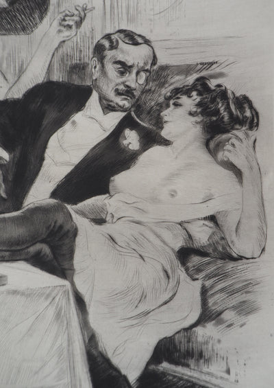 Alméry LOBEL-RICHE : Séduction au salon, Gravure originale signée