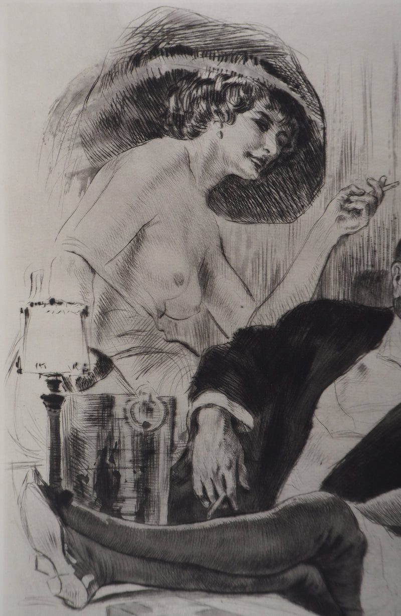 Alméry LOBEL-RICHE : Séduction au salon, Gravure originale signée