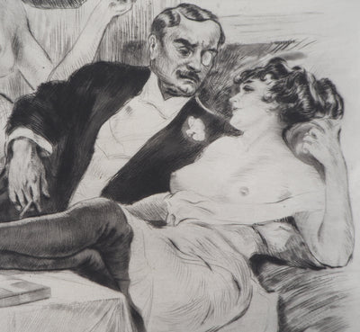Alméry LOBEL-RICHE : Séduction au salon, Gravure originale signée