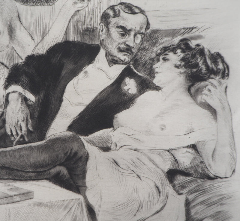 Alméry LOBEL-RICHE : Séduction au salon, Gravure originale signée
